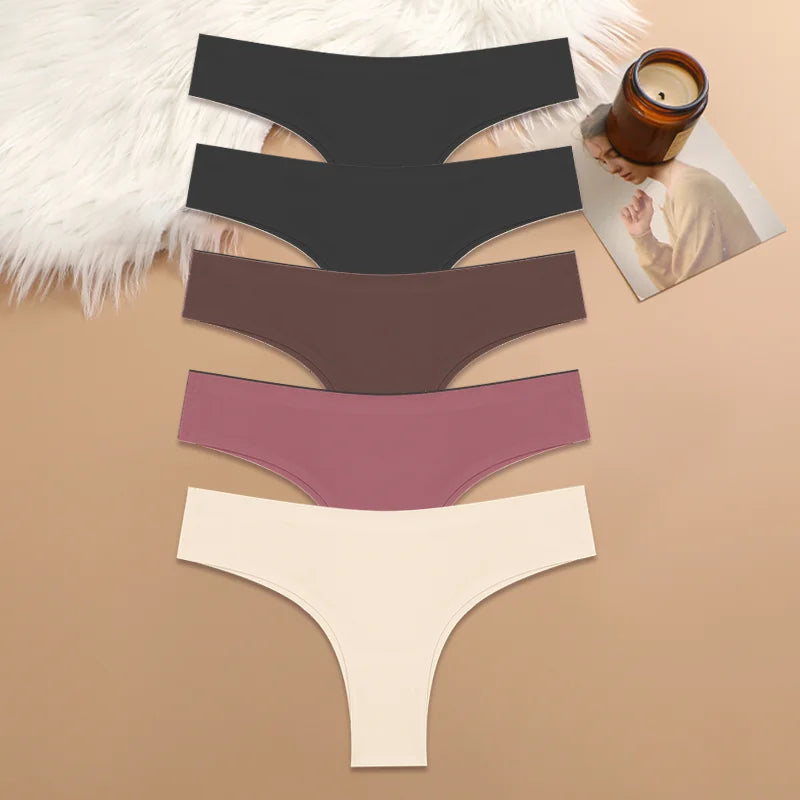 5PCS Seamless Maillard Panties Ultra-thin Brazilian panties Women Ice Silk Underwear Sexy Panty Low Waist G-string Female Solid