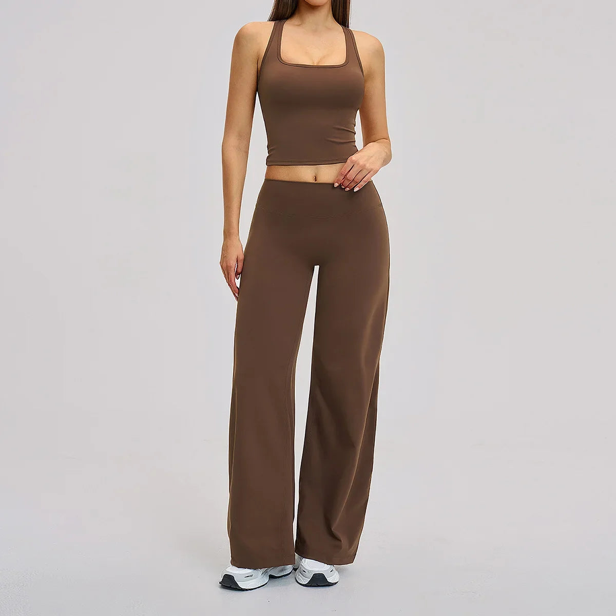 2 Piece Yoga Clothes Women Tracksuit Athletic Wear Pilates Fitness Suit Gym Workout Sets Push Up Sports Vest Wide Leg Pant Suit