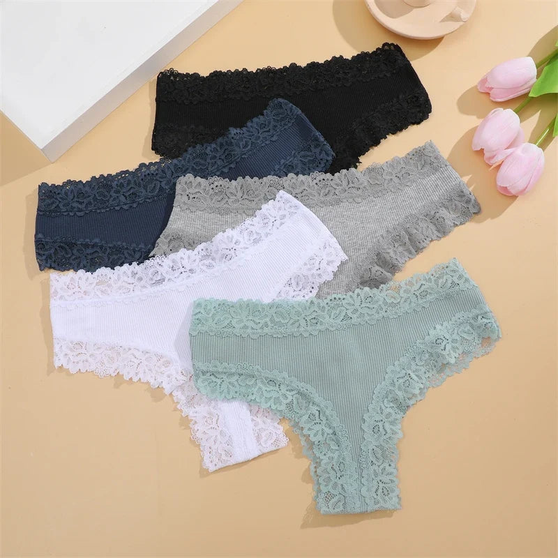 New Lace Seamless Cotton Panties Ribbed Maillard Brazilian Pants LowWaist Women Panties Breathable Girls Underwear Soft Lingerie