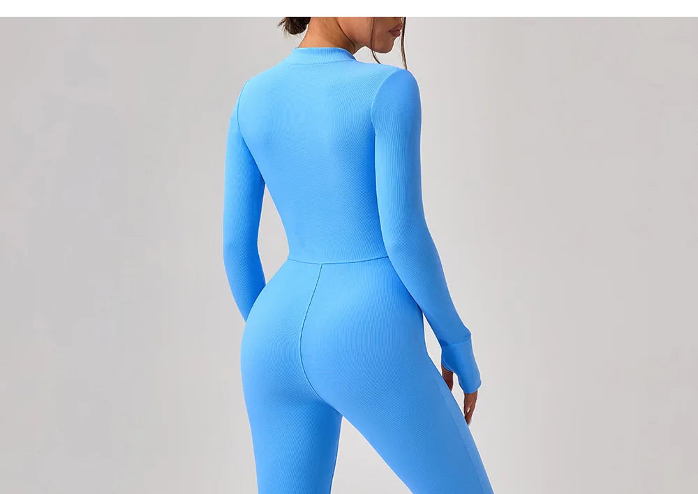 Women's Jumpsuits One-Piece Suit Yoga Set Zipper Long Sleeve Gym Push Up Workout Clothes Fitness Bodysuit Sportswear Tracksuit