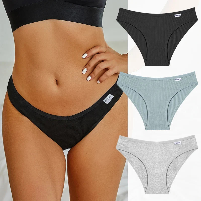 3PCS Cotton Women's Panties Sexy Comfortable Underwear Female Low Waist Stripe Briefs Solid Color Breathable Soft Lingerie M-XL