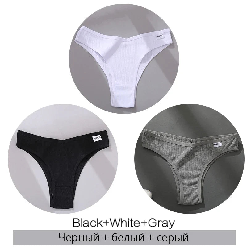 3Pcs/Set Women Cotton Panties Sexy V Waist Briefs T-Back Brazilian Underpants Female M-XL Underwear Girls Breathable Intimates