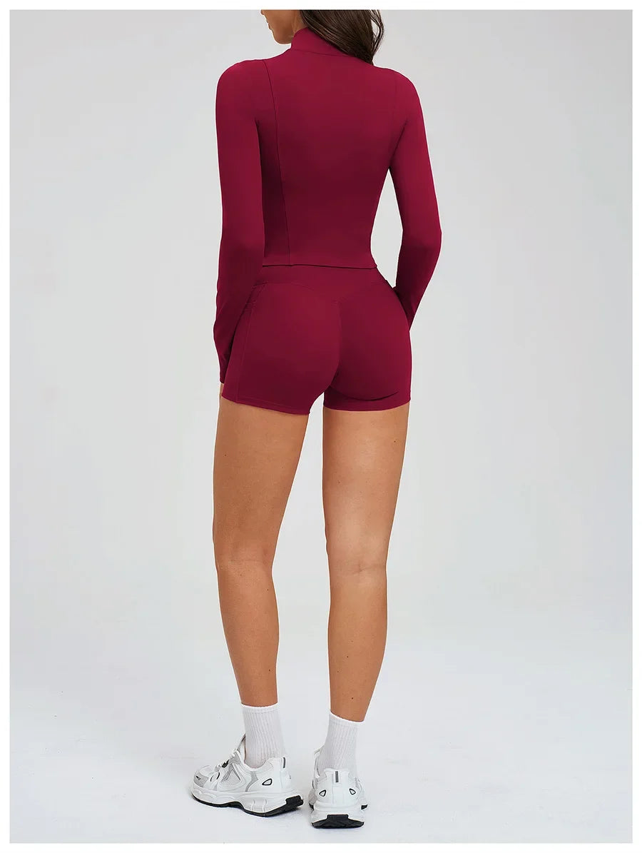 New 3 Pieces Yoga Set Women Workout Sportswear Gym Clothing Fitness Long Sleeve Crop Top Shorts Leggings Female Sport Bra Suits