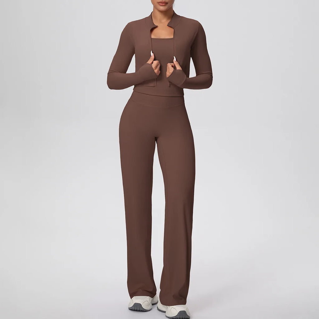 Yoga Set 3PCS Women Workout Sets Sportswear Gym Clothing Fitness zipper Long Sleeve High Waist Leggings Sports Suits Yoga Suit