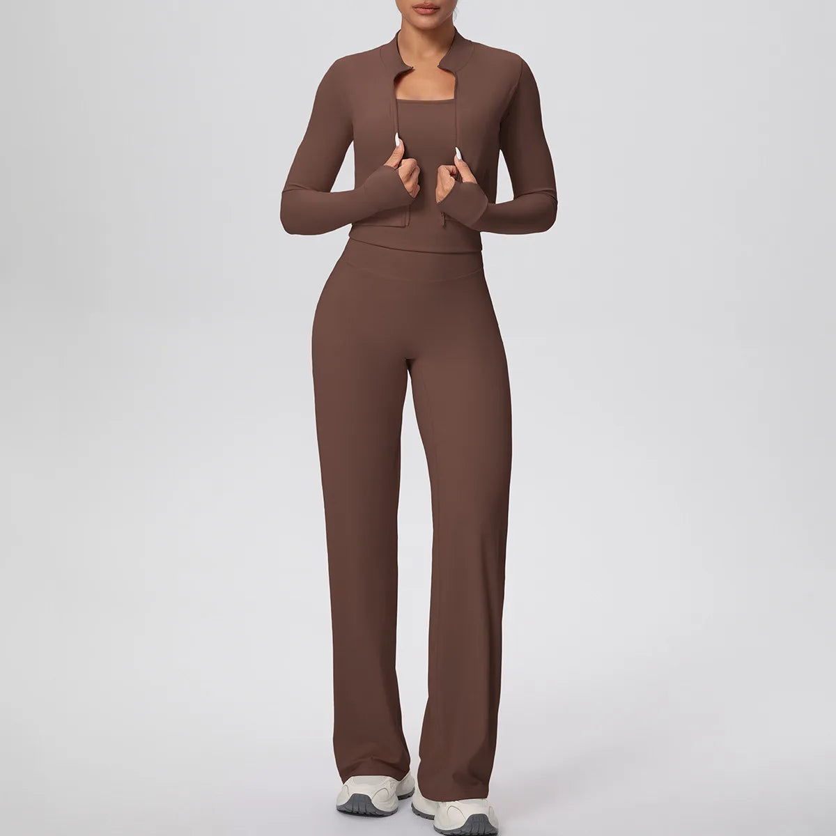 Yoga Set 3PCS Women Workout Sets Sportswear Gym Clothing Fitness zipper Long Sleeve High Waist Leggings Sports Suits Yoga Suit