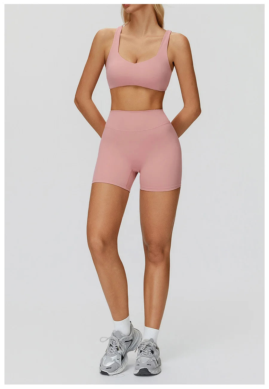 Women Yoga Suit Tracksuit Sports Bra High Waist Legging Shorts Outfit Gym Set Fitness Running Workout Clothes Push Up Sportswear