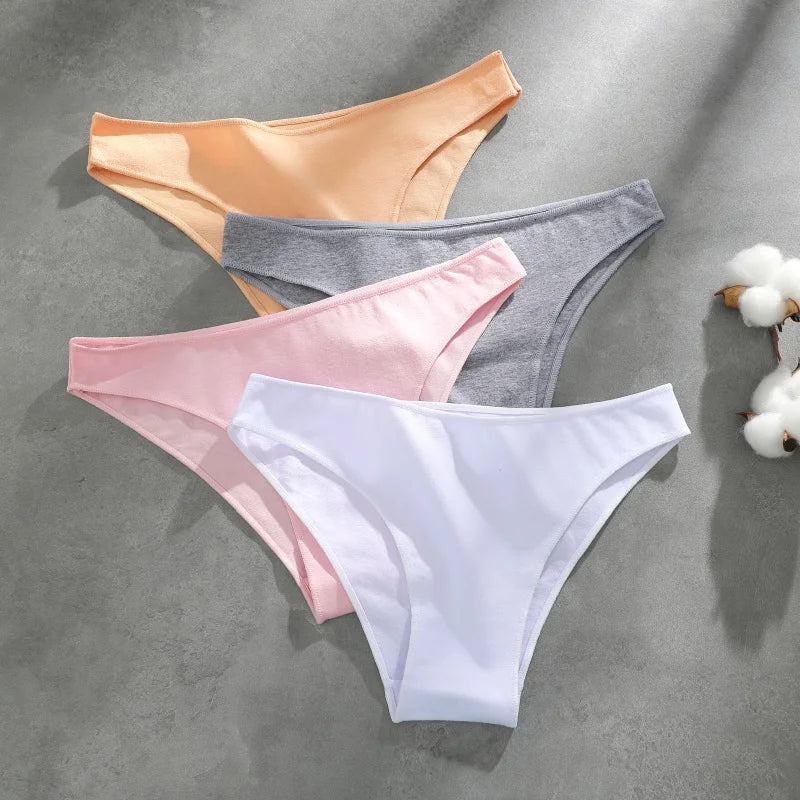 4Pcs Women's Cotton Seamless Briefs Intimates Women Sexy Panties Solid Color Breathable Underwear Female Low Waist Soft Lingerie