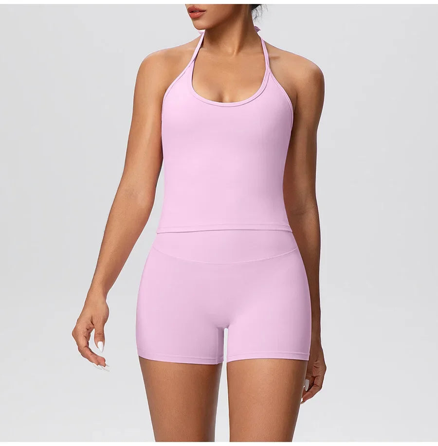 New 2Pcs Yoga Sets Naked Feel Women Workout Fitness Gym Clothes High Waist Yoga Shorts And Sports Bra Impact Shorts Workout Sets