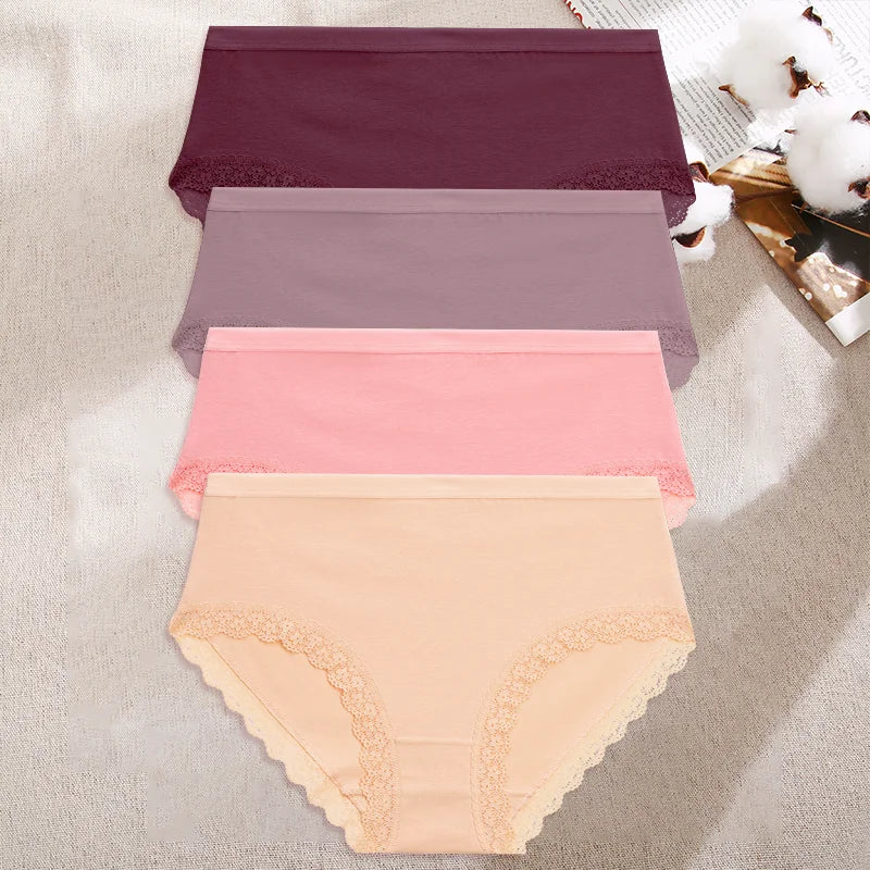 4Pcs/Set Women's Cotton Briefs Women Seamless Panties Solid Color Breathable Underwear Female Low Waist Soft Lingerie S-XXL