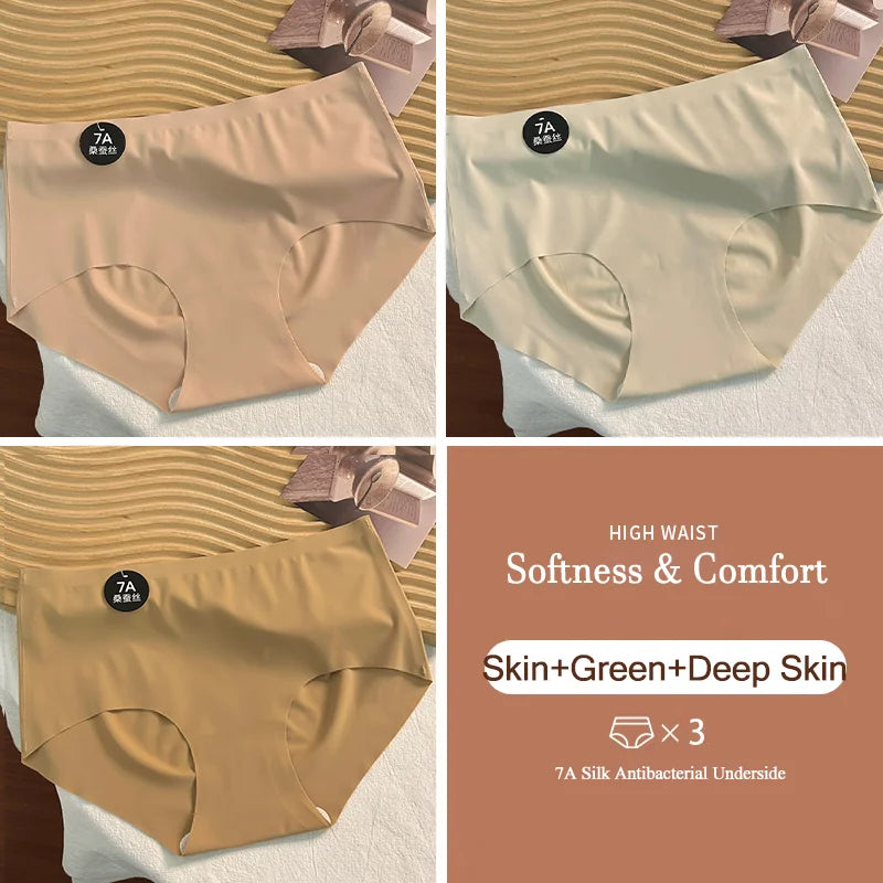 3PCS New 7A Ice Silk Waist Maillard Seamless Yoga Classic Antibacterial Crotch Simple Solid Color New Sports girl 2024 M-XL