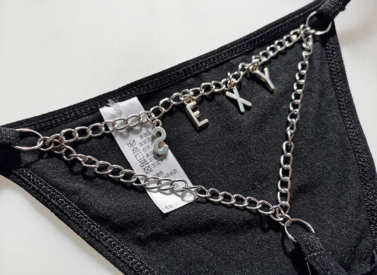 Metal Chain Hot Sexy Women Panties Cotton G String Girls Briefs Letter Thong Erotic Female Underwear Low Waist Intimates