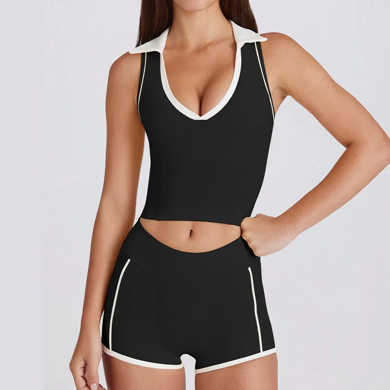 Colorblock V-Neck Tank Top with Built-In Bra Quick-Dry Breathable Sports Bra for Women Running Pilates Gym Yoga Workout