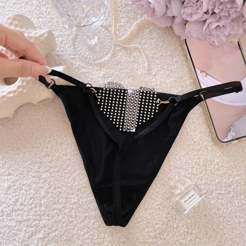 Diamonds Sexy Girls Thong Women Panties Letter Rhinestones G String Briefs Hot Erotic Underwear Low Waist Female Intimates
