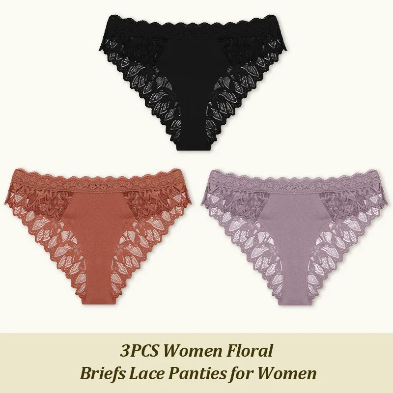 3Pcs/set Lace Sexy Panties Women XS-XL Low-Rise Briefs Sexy Ladies Underwear Trendy Floral Underpants Female Panty Lingerie New