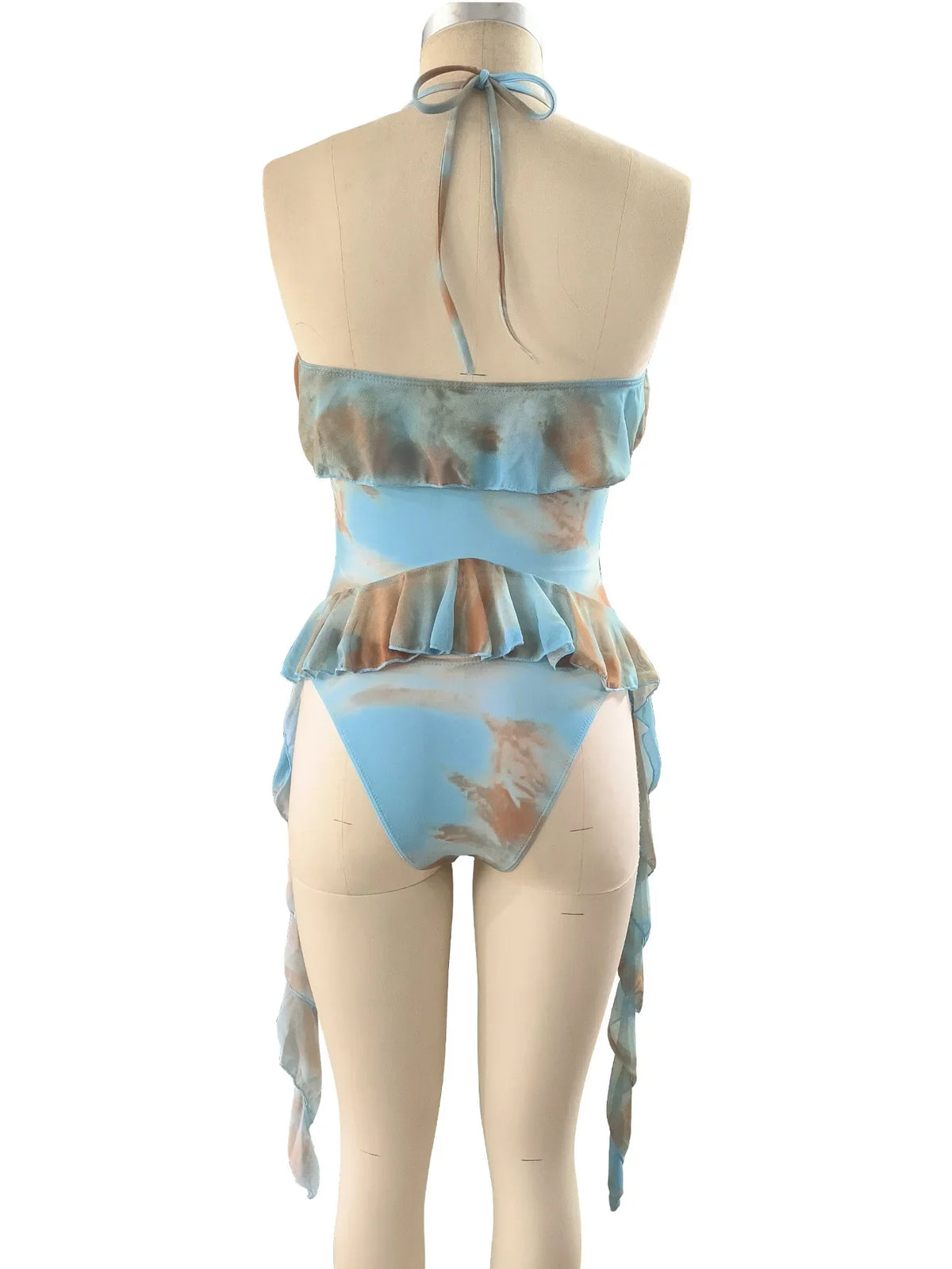 Sexy Blue Tie Dye Gradient Bikini Set 2026 Women Ruffle Push Up Crop Top High Waist Swimsuit Beach Bathing Suit 2 Piece Swimwear