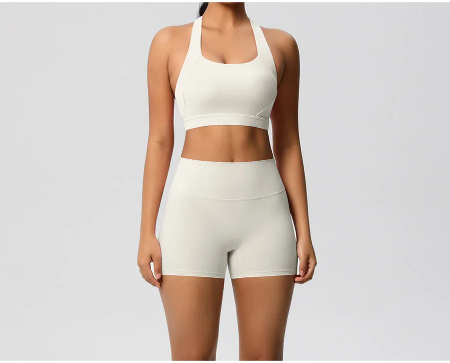 2PCS Yoga Set Women Gym Sports Suits Fitness Bra Crop Top Workout Clothes Female Athletic Wear Push Up Shorts Sportswear