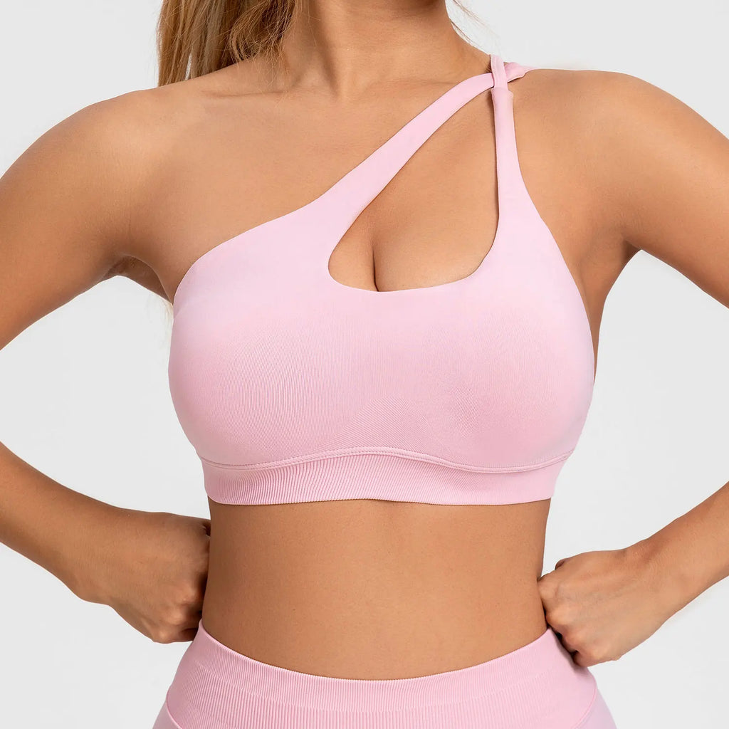 NCLAGEN Asymmetric Sports Bra High Support Backless Gym Top Women Halter Fitness Running Workout Clothes Sexy Seamless Underwear