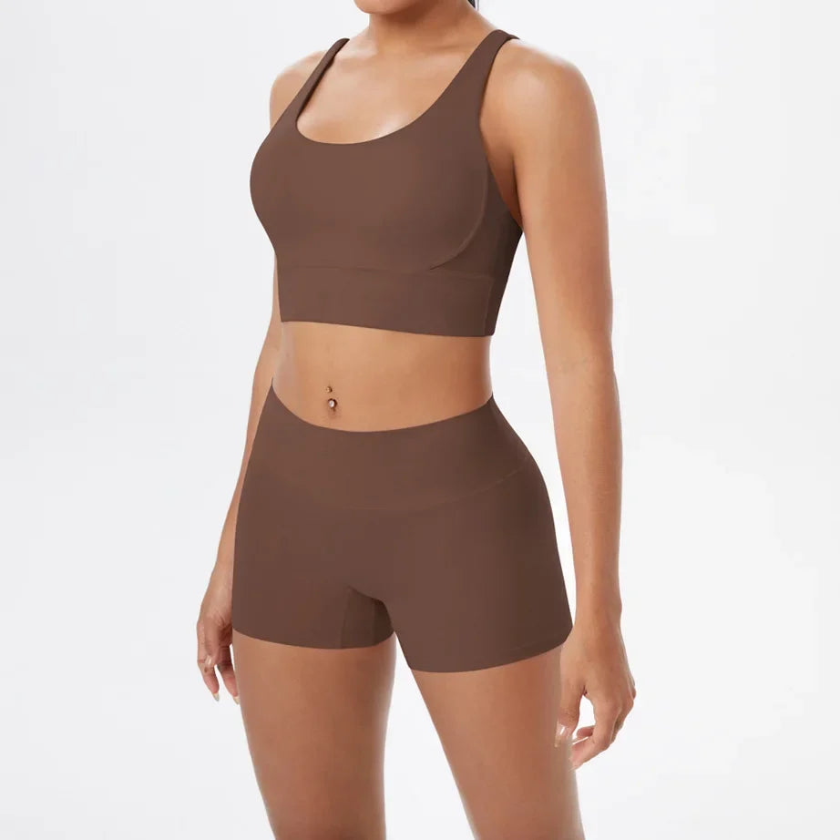 2PCS Yoga Set Women Gym Sports Suits Fitness Bra Crop Top Workout Clothes Female Athletic Wear Push Up Shorts Sportswear