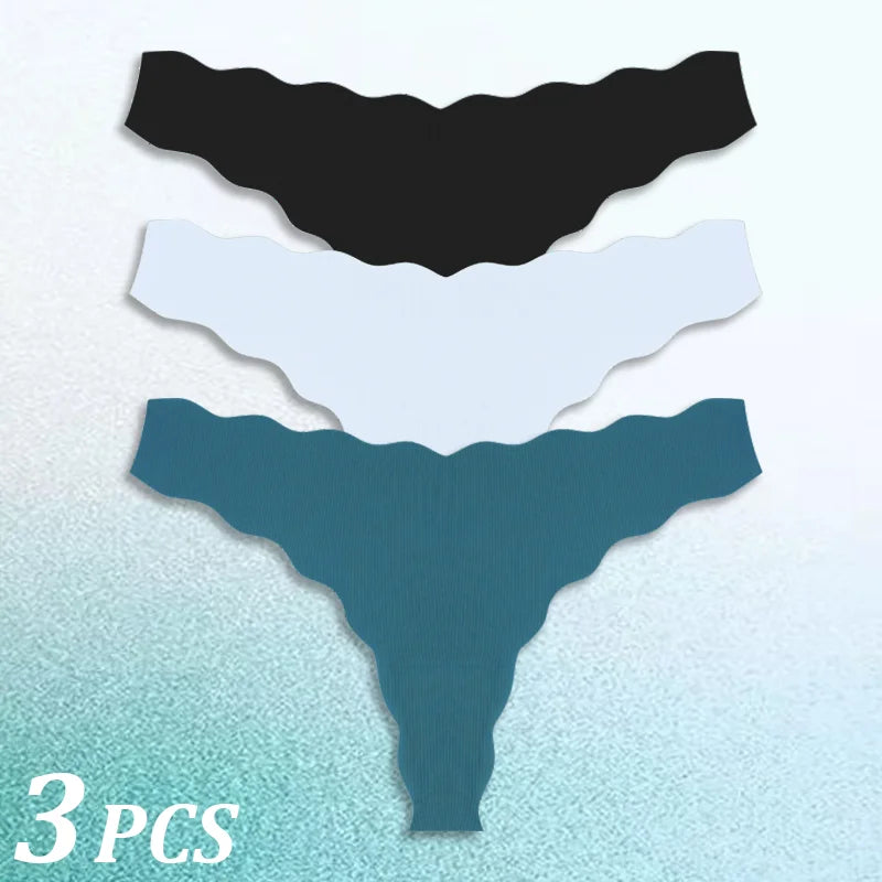 3PCS Women Seamless Panties Wavy Design Ultra-thin Panties Women Ice Silk Underwear Sexy Panty Low Waist G-string Female Solid