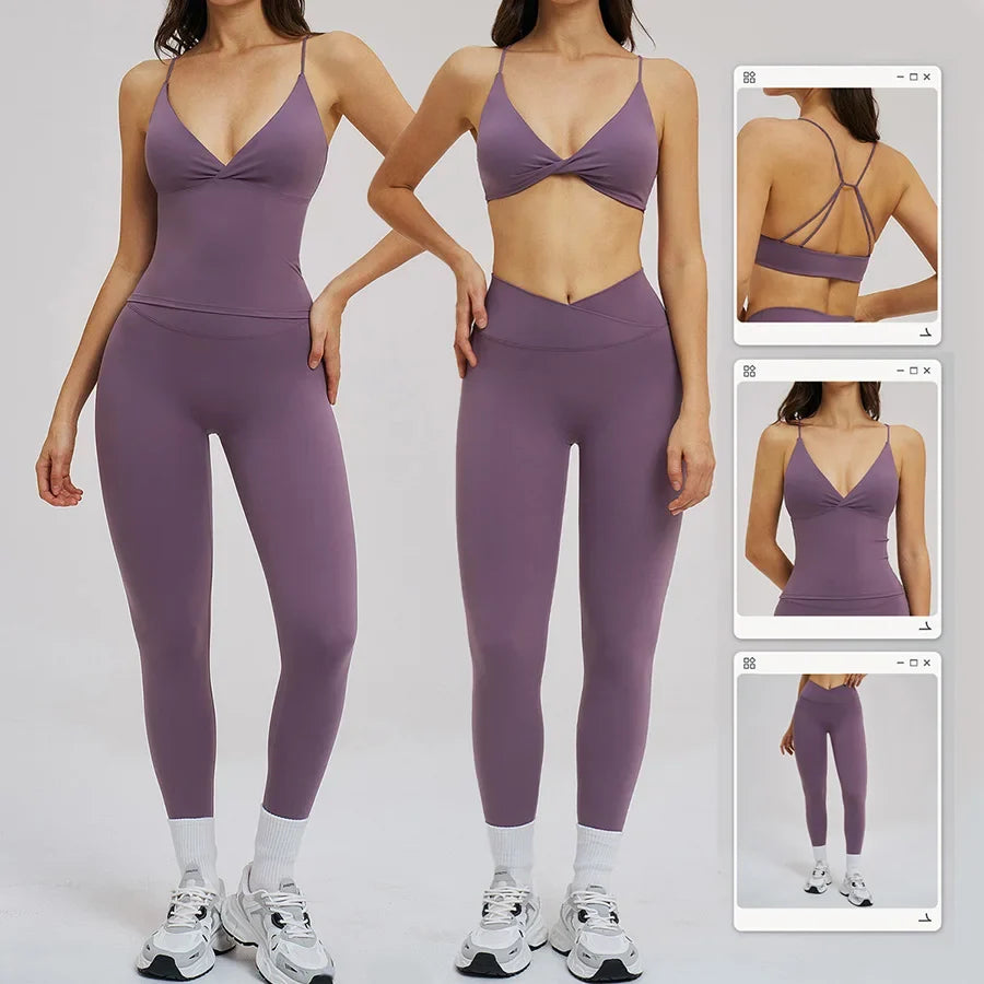 2PCS Yoga Suit Sports Set Women Fitness Quick-Drying Gym Tracksuit Running Nude Feeling Workout Outfit Sport Bra Leggings Suit