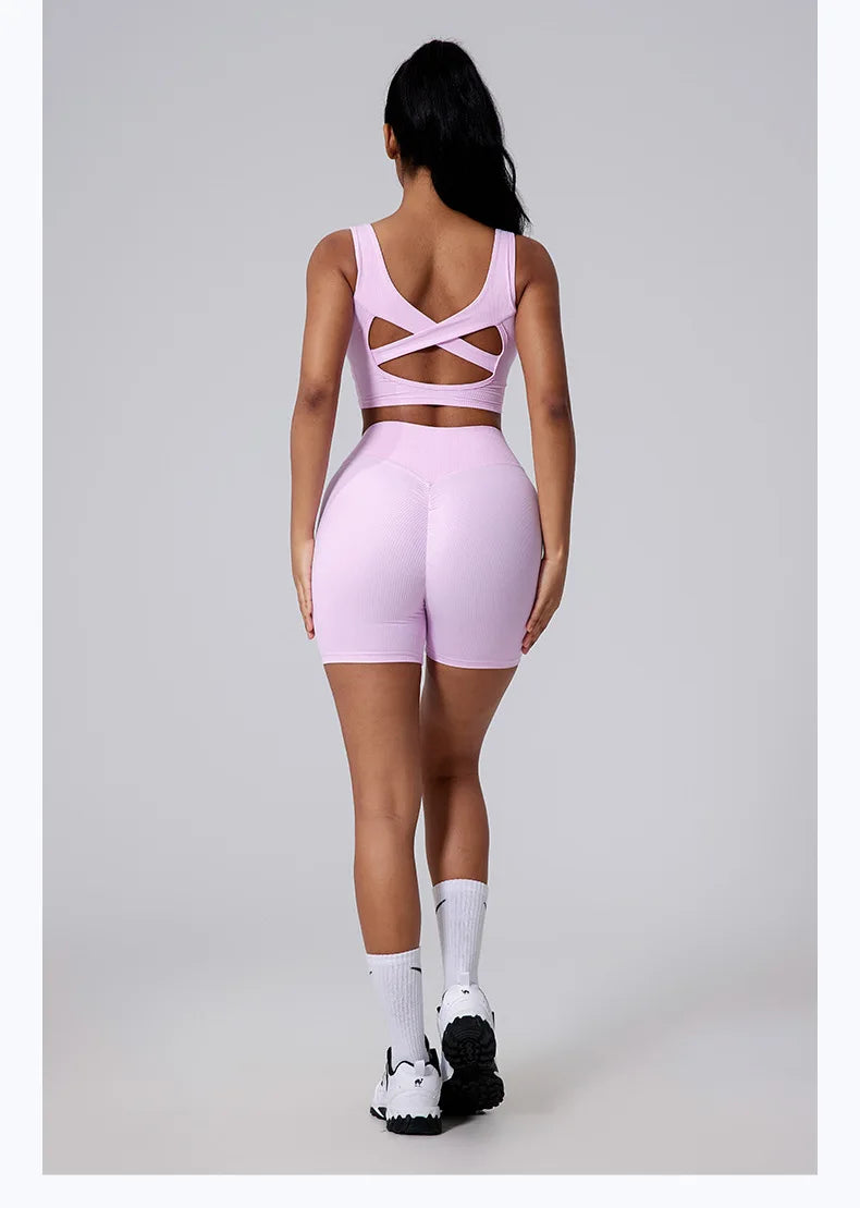 Women Yoga Suit Tracksuit Sports Bra High Waist Legging Shorts Outfit Gym Set Fitness Running Workout Clothes Push Up Sportswear