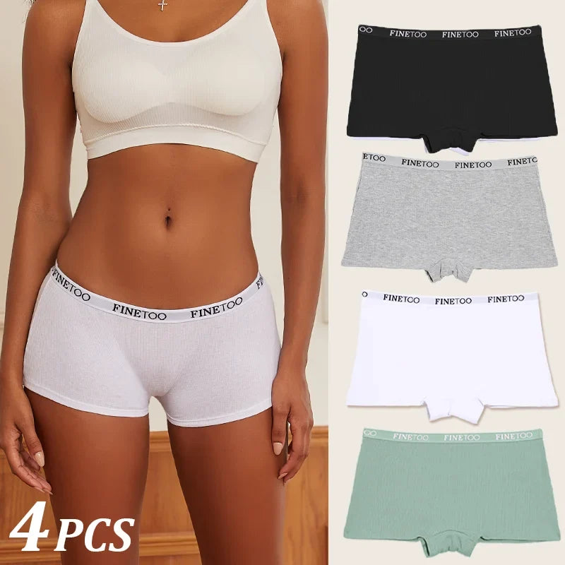 4Pcs Seamless Women Cotton Boxers Underwear Ice Silk Shorts Solid Color Ladies Soft Boyshorts Plus Size Cotton Boxers M/L/XL