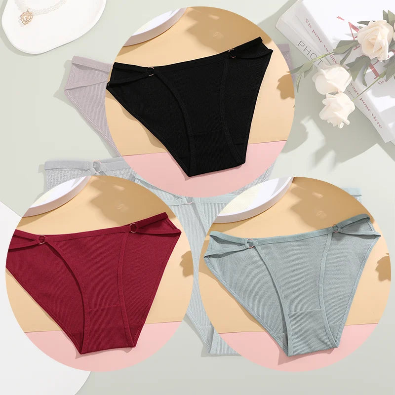 3Pcs Women Cotton Lingerie Sexy Soft Fashion Panties Femme Buckle Design Underwear Pantys Underpant Lingerie Lace Intimates S-XL