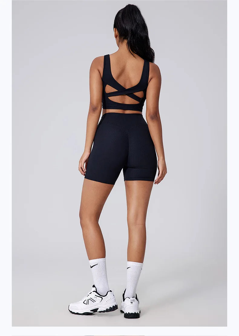 Women Yoga Suit Tracksuit Sports Bra High Waist Legging Shorts Outfit Gym Set Fitness Running Workout Clothes Push Up Sportswear