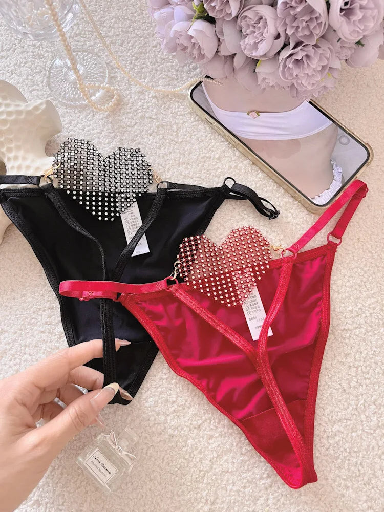 Diamonds Sexy Girls Thong Women Panties Letter Rhinestones G String Briefs Hot Erotic Underwear Low Waist Female Intimates