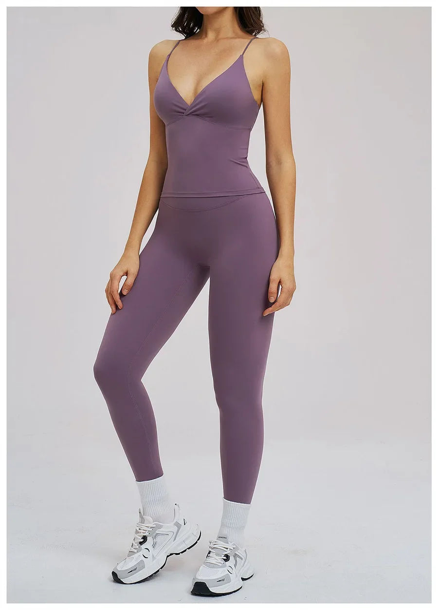 2PCS Yoga Suit Sports Set Women Fitness Quick-Drying Gym Tracksuit Running Nude Feeling Workout Outfit Sport Bra Leggings Suit