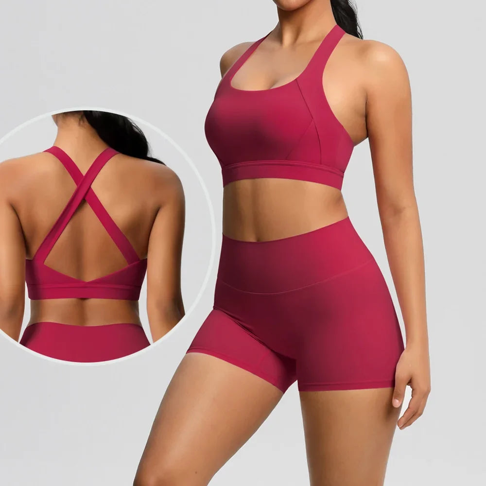 2PCS Yoga Set Gym Clothes Sportswear Women Tracksuit Fitness Tracksuit Workout Suit Sports Bra Gym High Waist Push Up Shorts