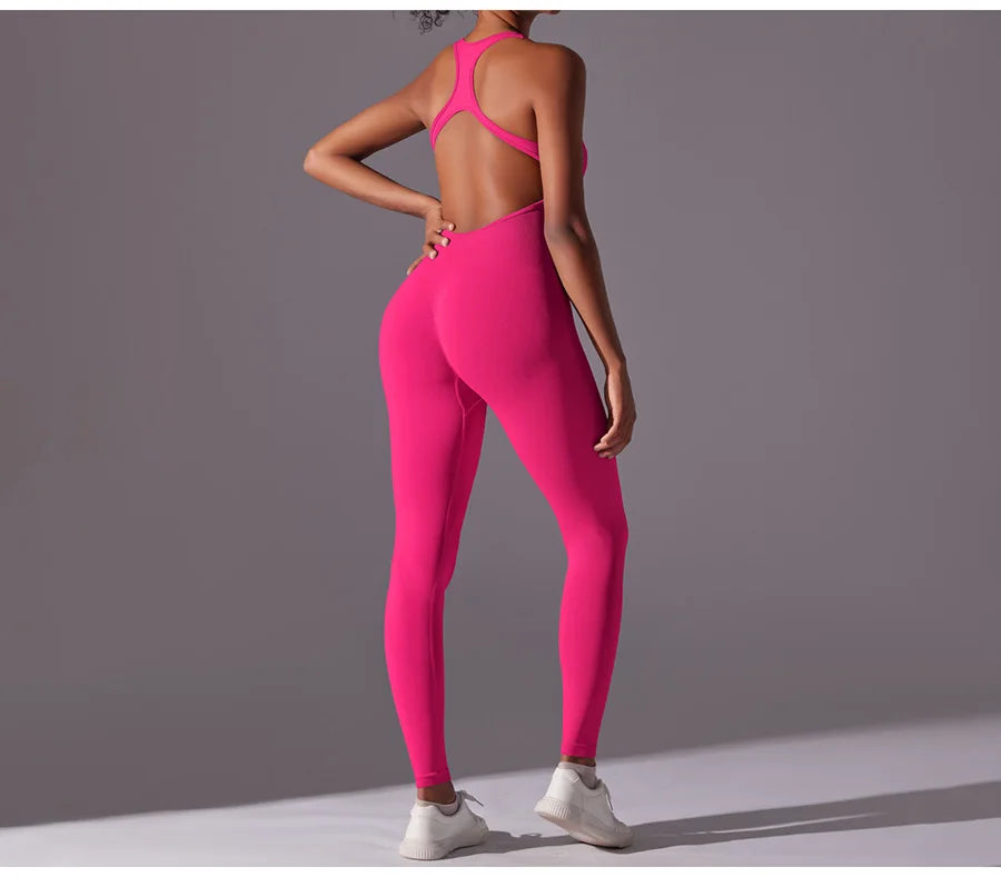 Seamless One-Piece Yoga Jumpsuit Women Fitness Sports Overalls Dance Workout Set Stretch Bodysuit Gym Clothes Push Up Sportswear