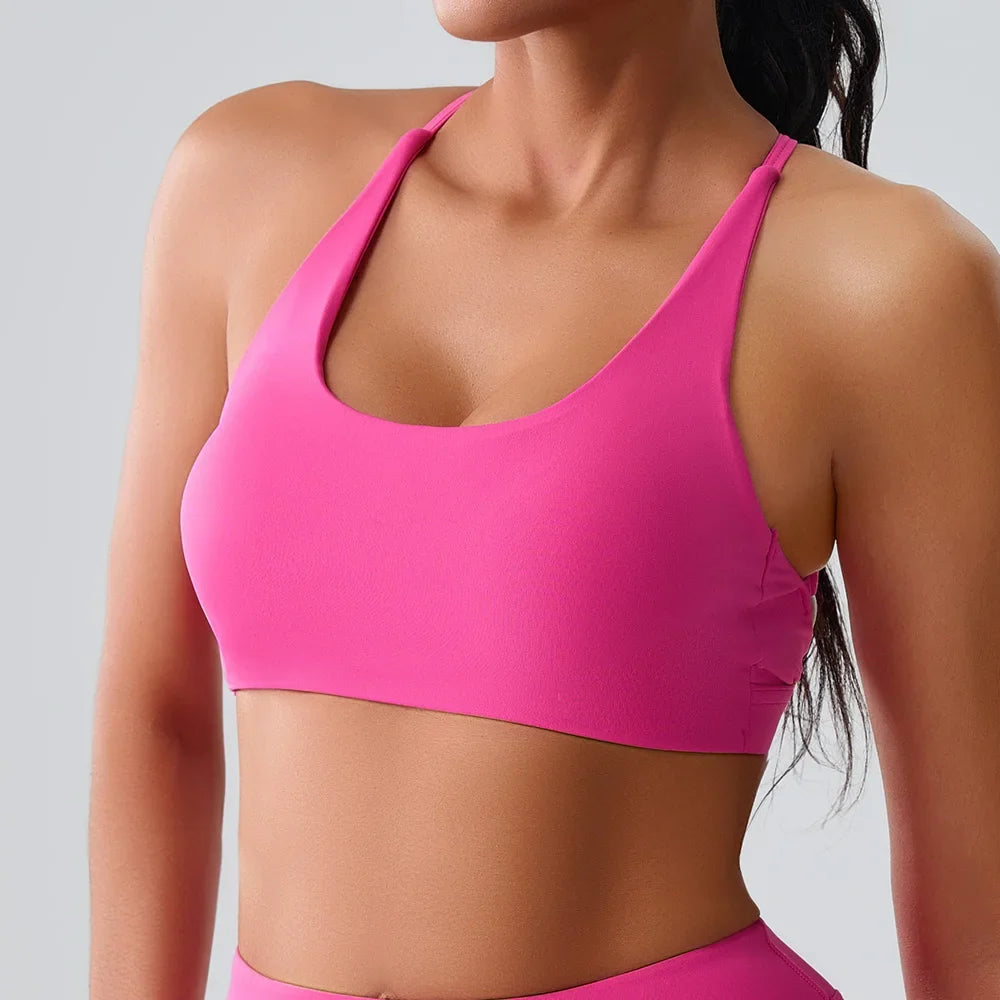 Beautiful Back Cross Back Women Bra Fitness Bra Tights Yoga Vest High Strength Shockproof Gym Sports Top Push Up With Chest Pad