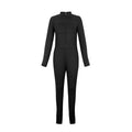 Woman's Clothes Black Jumpsuits Long Sleeve Side Patchwork Striped Zipper Collar Skinny Sporty Yoga Jumpsuit 106346