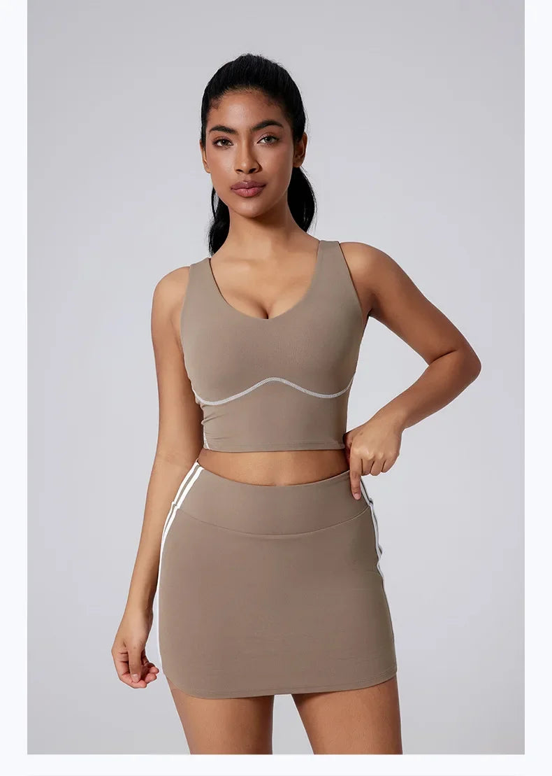 Women Vest Tank Top Tennis Suit Fitness Yoga Set Casual Outdoor Short Skirt Running Golf Gym Suit Female Breathable Sportswear