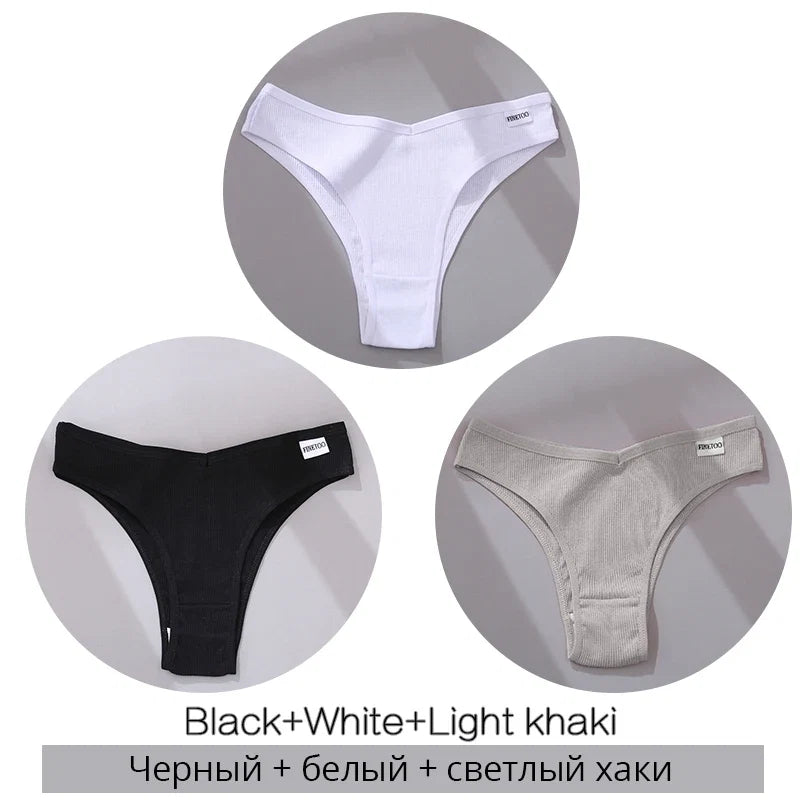 3Pcs/Set Women Cotton Panties Sexy V Waist Briefs T-Back Brazilian Underpants Female M-XL Underwear Girls Breathable Intimates