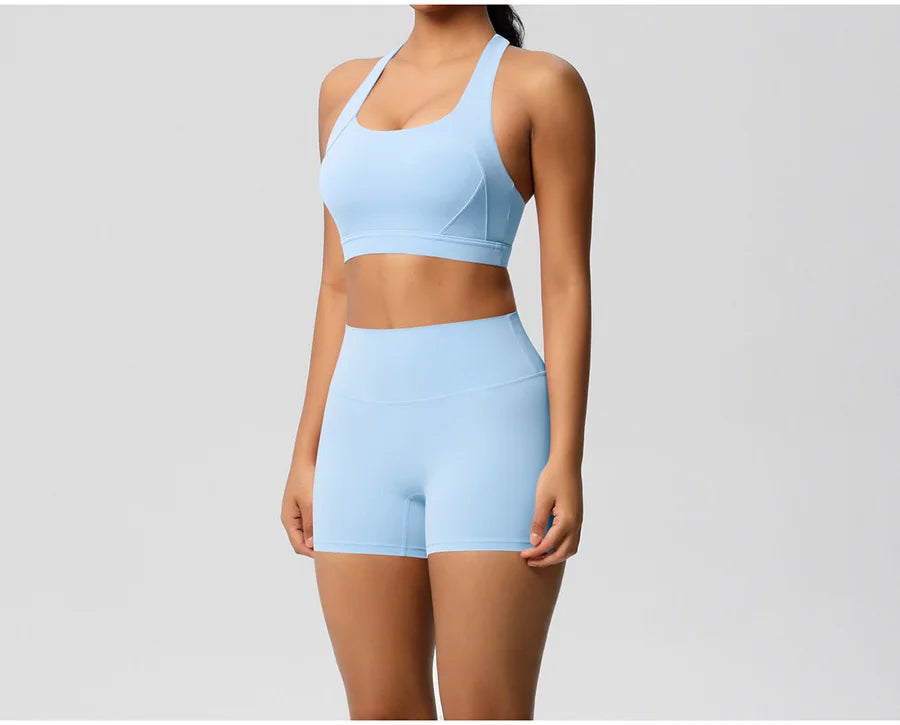 2PCS Yoga Set Women Gym Sports Suits Fitness Bra Crop Top Workout Clothes Female Athletic Wear Push Up Shorts Sportswear