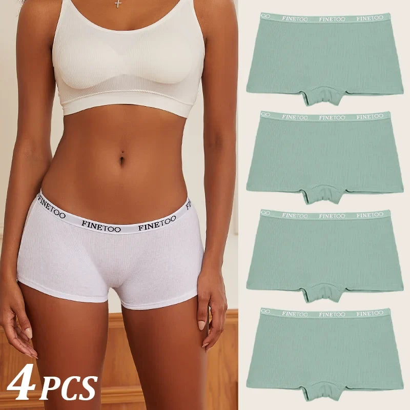 4Pcs Seamless Women Cotton Boxers Underwear Ice Silk Shorts Solid Color Ladies Soft Boyshorts Plus Size Cotton Boxers M/L/XL