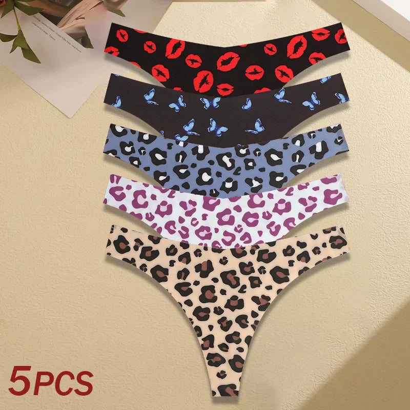 5Pcs Women Ultra-thin Seamless G-string Seamless Print Thongs Sexy Panties Ladies Soft Cute Thongs Female S-XL T-Back Panties