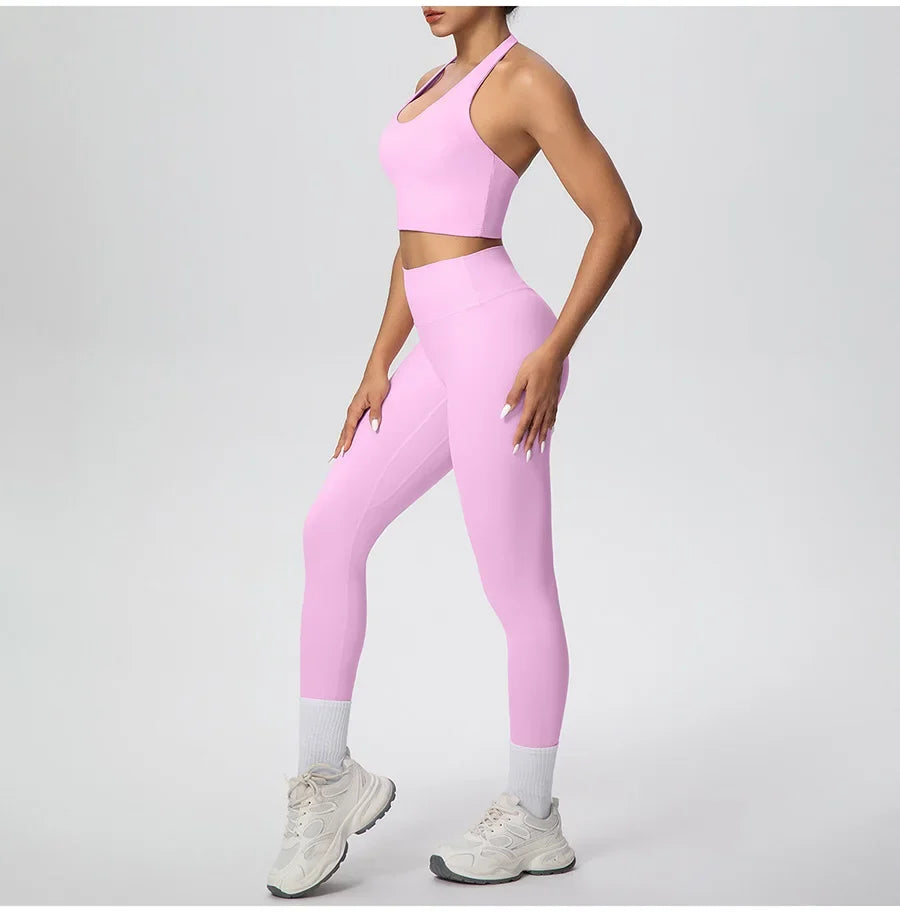 Yoga Clothing Set Women's High Waisted Leggings and Top 2 Piece Seamless Fitness Exercise Clothing Gym Sportswear Tracksuits