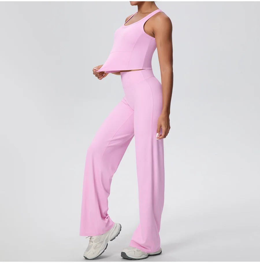 2PCS Yoga Set Women Tracksuit Nude Feeling Workout Sets Gym Clothes Push Up Fitness Running Sportswear Sport Straight tank suit