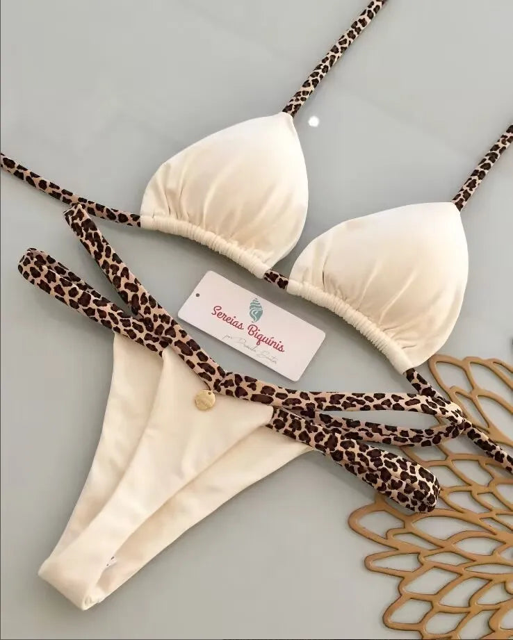 2026 Swimwear Women Cute  Cherry Print Brazilian Thong Bikini Set Sexy Thong Swimsuit Two Pieces Bathing Suit Women Beach Wear