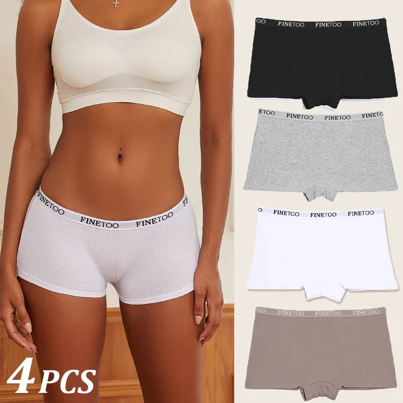 4Pcs Seamless Women Cotton Boxers Underwear Ice Silk Shorts Solid Color Ladies Soft Boyshorts Plus Size Cotton Boxers M/L/XL