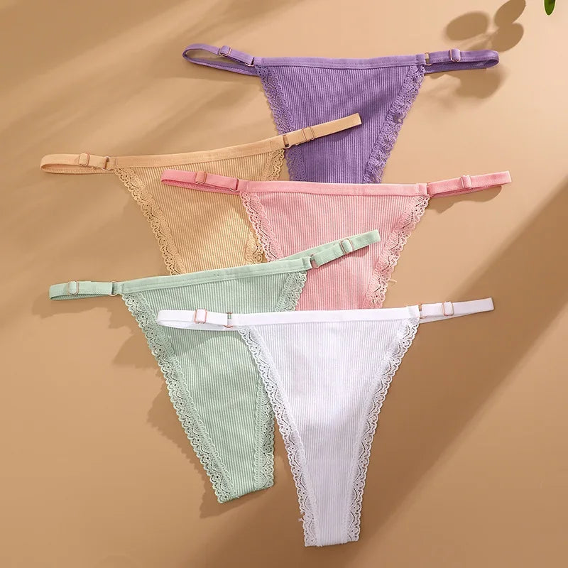5PCS Women Cotton Panties Sexy Adjustable Waist G-String Women's Underwear T-Back Lingerie Femme Underpants Briefs Thong Female