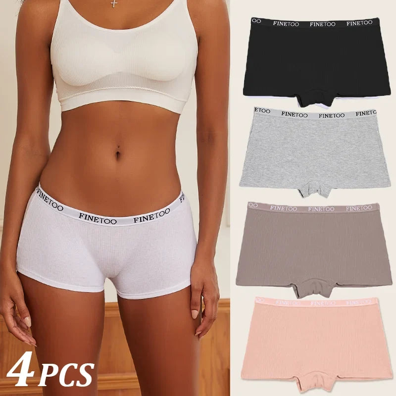 4Pcs Seamless Women Cotton Boxers Underwear Ice Silk Shorts Solid Color Ladies Soft Boyshorts Plus Size Cotton Boxers M/L/XL