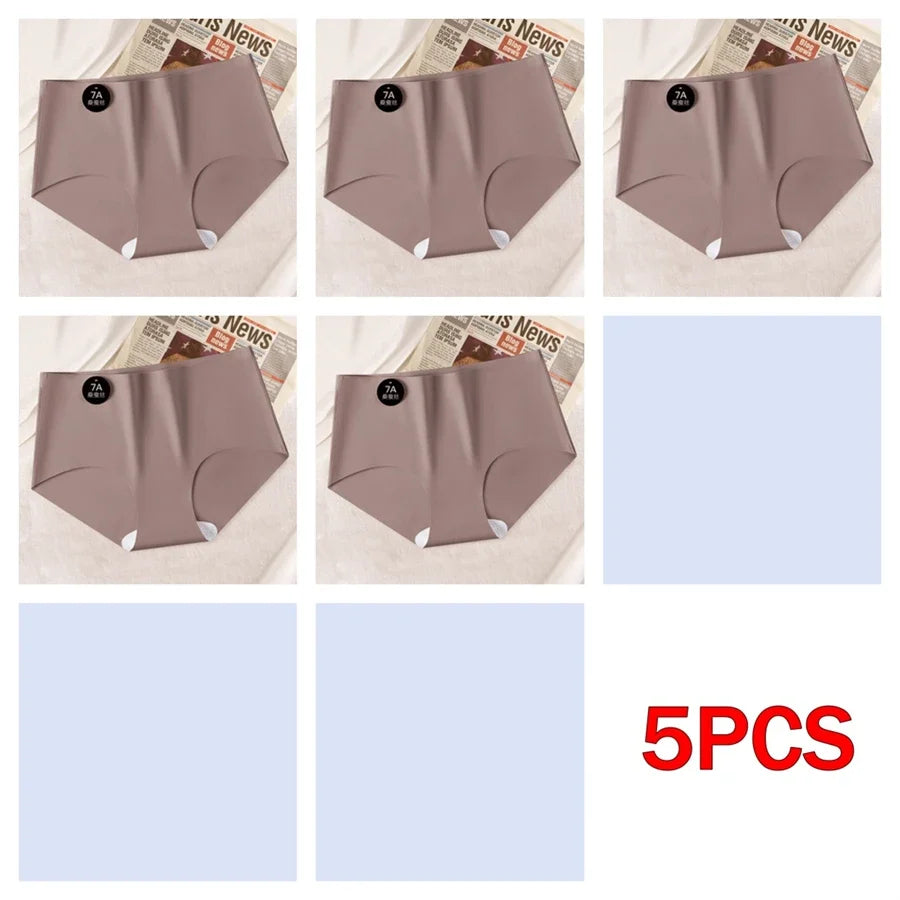 5PCS Seamless Mulberry Silk Underwear Ultral Thin Women's Panties Sexy High Elastic Invisible Briefs Soft Underpants Lingerie