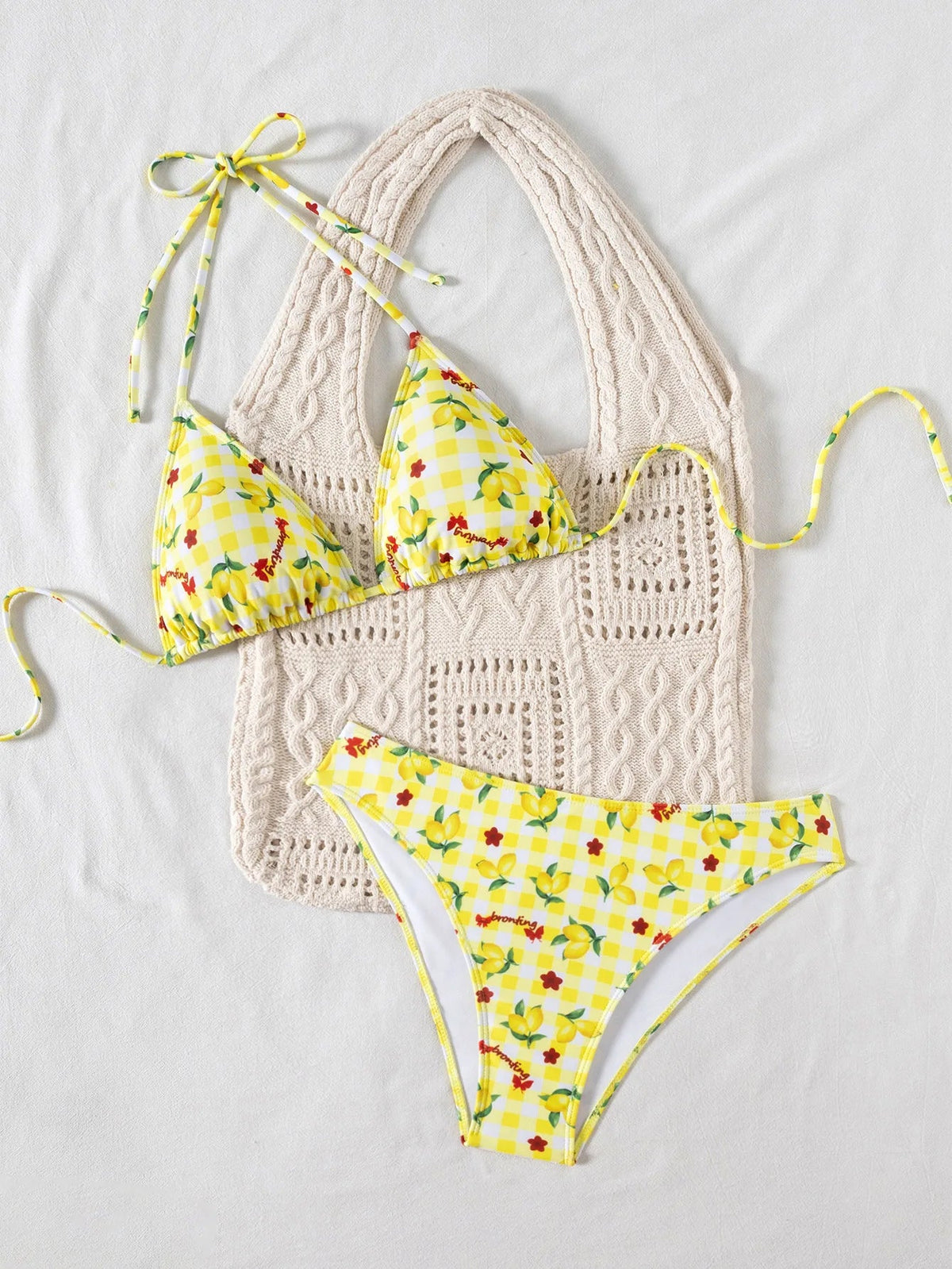 2025 New Women's Black Ground White Dot Printed Swimsuit Halter Neck Low Waist Bikini Set For Summer Female Swimwear Brazilian