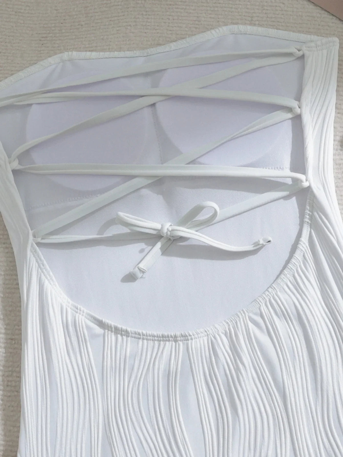 Sexy Bandeau Swimwear Women 2025 White Hollow Bandage Cross Drawstring One Piece Swimsuit Beach Bathing Suit Holiday Monokini