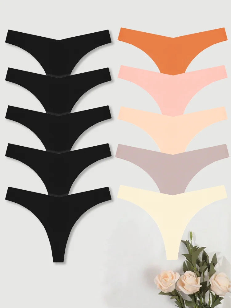 10PCS/Set Seamless Ice Silk Panties Women V-Waist Underwear Sexy Sports Briefs Panties Female Soft Ultra-thin Lingerie G-string