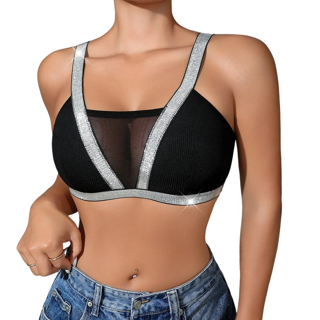 1pcs Fashion New Style Bras Silver Satin Women's Underwear Wire-Free Padless Bras Elegant Lady Bra Comfortable Sexy Lingerie